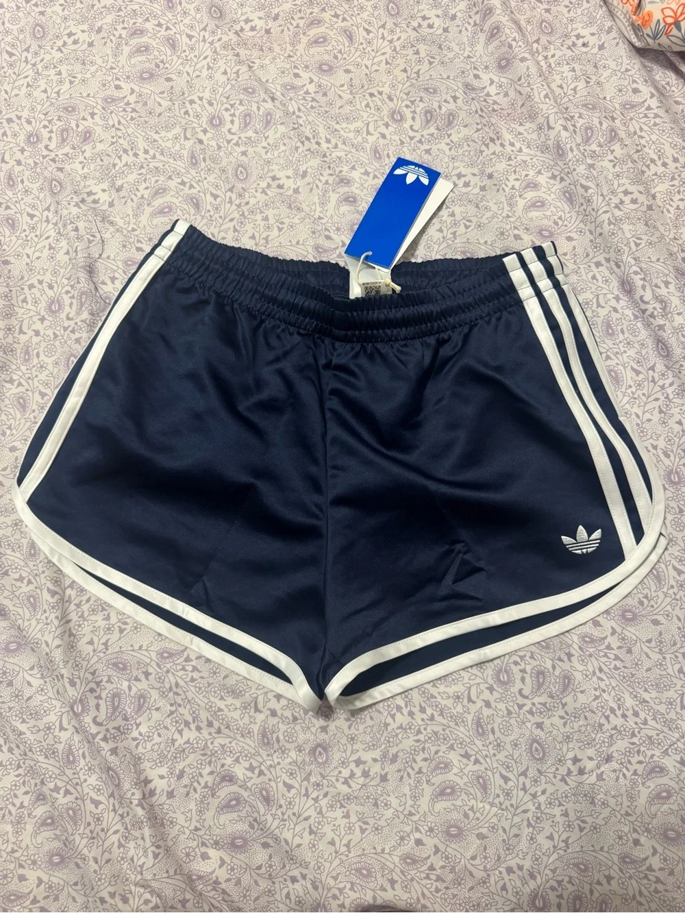 adidas Navy Athletic Shorts with White Stripe Trim